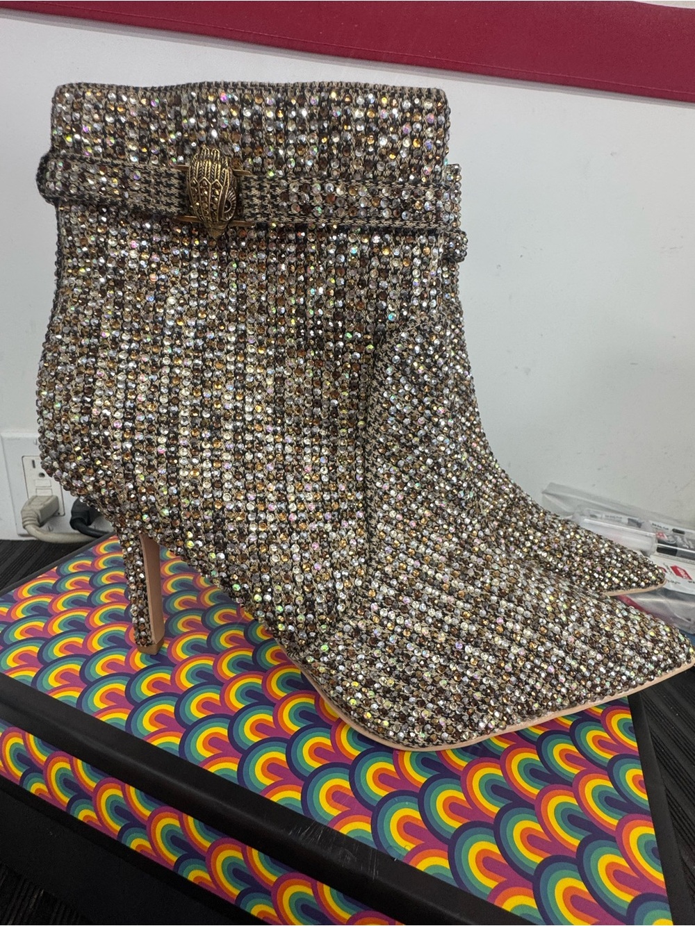Kurt Geiger Gold Crystal Ankle Boot with Embellished Cuff